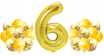 Zestaw ZŁOTY na 6 URODZINY 100cm balony konfetti