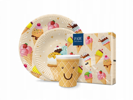 Talerzyki Kolorowe Ice Cream Lody w rożku na Urodziny Roczek Lato 23cm 8szt