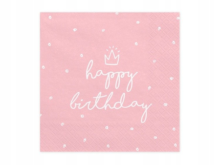 Serwetki RÓŻOWE papierowe Happy Birthday 33cm 20sz