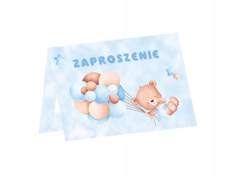 Zaproszenia MISIE Z BALONIKAMI na urodziny NIEBIESKIE błękit z kopertą 6szt