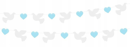 Girlanda BIAŁE GOŁĄBKI niebieskie SERDUSZKA na komunię chrzest św. urodziny