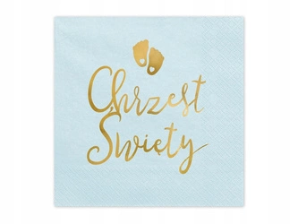 Serwetki JASNE NIEBIESKIE na CHRZEST ŚWIĘTY chrzciny ZŁOTY NAPIS 33cm 12szt