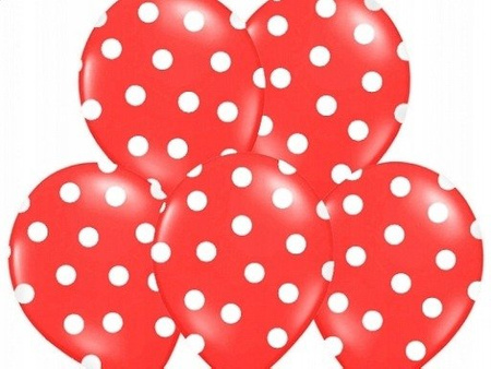 Duże CZERWONE 36cm balony w BIAŁE KROPKI ślub 5szt