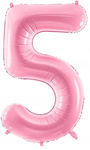 Balon JASNY RÓŻOWY foliowy CYFRA 5 na urodziny pink jubileusz imprezę 100cm