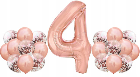 Zestaw RÓŻOWE ZŁOTO na 4 URODZINY 100cm ROSE GOLD