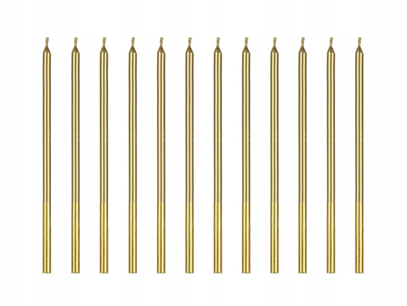 DŁUGIE Eleganckie Świeczki gładkie ZŁOTE na urodziny wesele tort 14cm 12szt
