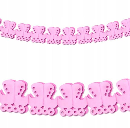 Girlanda RÓŻOWE WÓZECZKI na chrzest urodziny 300cm