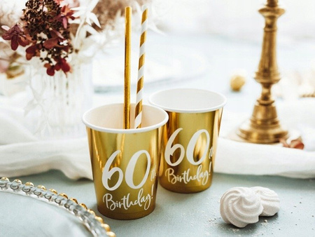 Kubeczki ZŁOTE na 60 urodziny 60th Birthday 6szt