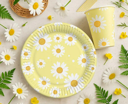 Talerzyki Żółte Stokrotki Kwiatki na Urodziny Roczek Lato Party 18cm 6szt