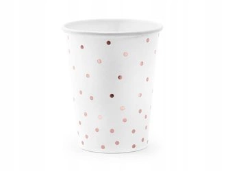 Kubeczki Kropki Biały papierowe na urodziny 6szt