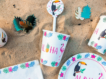 Kubeczki papierowe Aloha Party Hawajskie na urodziny roczek przyjęcie 6szt