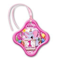 Zawieszki SŁONIK na butelkę Roczek 20szt. RÓŻOWE