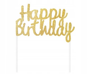 TOPPER na tort HAPPY BIRTHDAY złoty BROKAT roczek