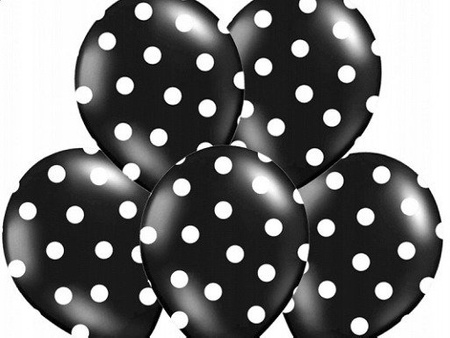 Duże CZARNE 36cm balony w BIAŁE KROPKI ślub 5szt