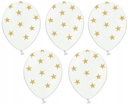 Duże 36cm balony z nadrukiem GWIAZDKI ZŁOTE 5szt