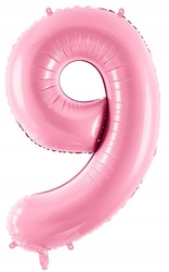 Balon JASNY RÓŻOWY foliowy CYFRA 9 na urodziny pink jubileusz imprezę 100cm