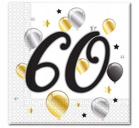 Serwetki Balloons - 60 na urodziny 33x33cm 20szt