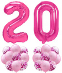 Zestaw RÓŻOWY na 20 URODZINY 100cm balony konfetti