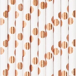 Słomki białe RÓŻOWE ZŁOTO w KROPKI ROSE GOLD 10szt