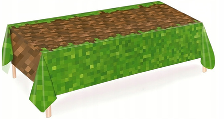 DUŻY Obrus Zielony foliowy PIKSELE na Urodziny ROCZEK przyjęcie 137x183cm