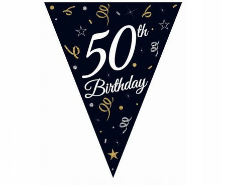 Flagi CZARNE Girlanda na 50 urodziny 50th Birthday