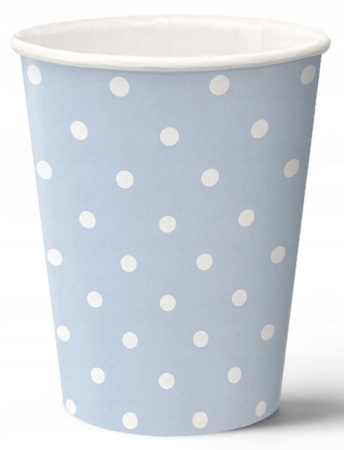 Kubeczki Niebieskie w Białe Kropki na Urodziny Dots Light Blue 250ml 8szt