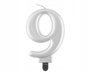 Świeczka SREBRNA cyfra na 9 urodziny tort GLAMOUR
