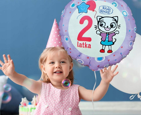 Duży Balon Foliowy Kicia Kocia Dwa Latka na 2 Drugie Urodziny Kotek 46cm