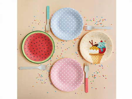 Talerzyki Kolorowe Ice Cream Lody w rożku na Urodziny Roczek Lato 18cm 8szt