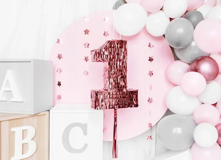 Piniata na sznurki Cyfra 1 Różowe Złoto na Roczek Rose Gold 28.5x40.5x8cm