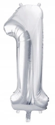 Balon SREBRNY foliowy CYFRA 1 na urodziny jubileusz rocznicę roczek 100cm