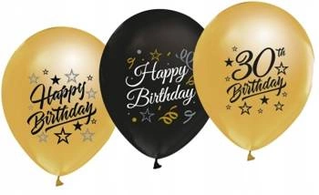 Balony złote czarne HAPPY BIRTHDAY na 30 urodziny