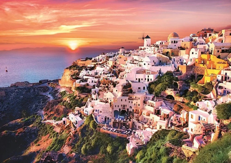 Puzzle Zachód słońca nad Santorini KRAJOBRAZ WYSPA DOM MORZE 1000 szt TREFL