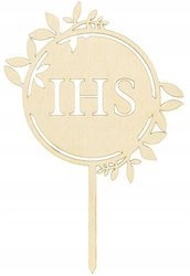 TOPPER drewniany komunijny IHS na komunię TORT 23c