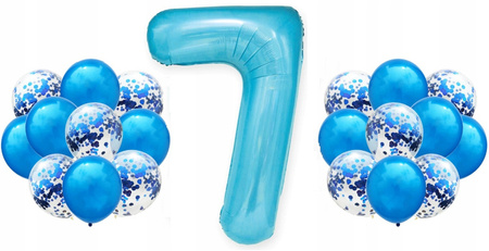Zestaw NIEBIESKI na 7 URODZINY 100cm DUŻE balony