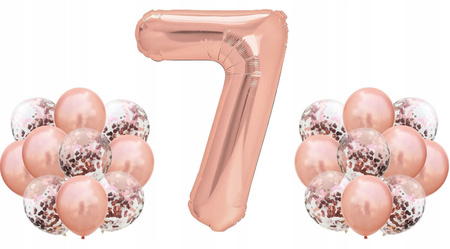 Zestaw RÓŻOWE ZŁOTO na 7 URODZINY 100cm ROSE GOLD