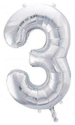 Balon SREBRNY foliowy CYFRA 3 na urodziny jubileusz rocznicę imprezę 100cm