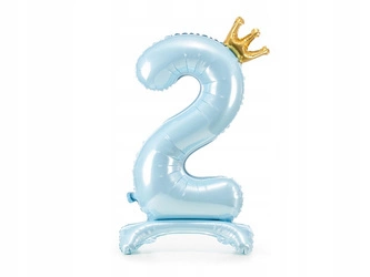 Balon STOJĄCY foliowy cyfra 2 BŁĘKIT korona 103cm