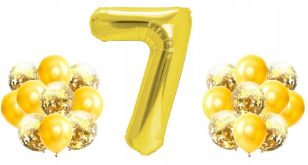 Zestaw ZŁOTY na 7 URODZINY 100cm balony konfetti