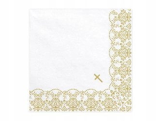 Serwetki komunijne z ornamentem ZŁOTY 33x33cm 20sz