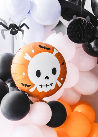 Balon foliowy Pomarańczowy Czaszka Biała Ozdoba na Urodziny Halloween 45cm