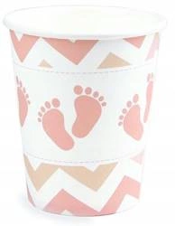 Kubeczki STÓPKI różowe na BABY SHOWER roczek 6szt