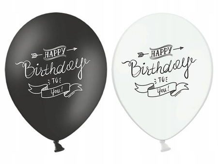 Balony HAPPY BIRTHDAY URODZINY białe czarne 5szt