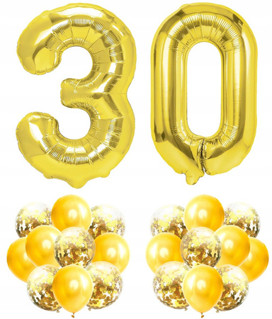 Zestaw ZŁOTY na 30 URODZINY 100cm balony konfetti