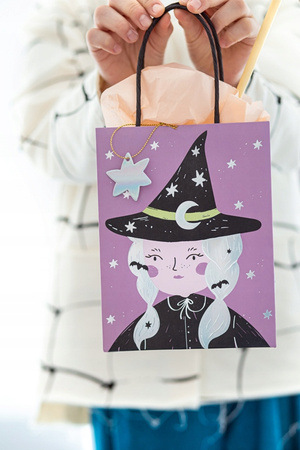 Duża Torebka na Prezenty Cukierki Czarownica Wiedźma na Halloween 8x14x18cm