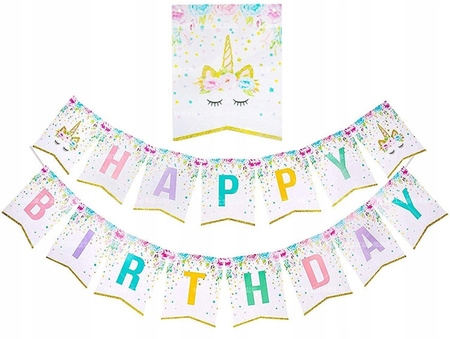 DUŻY Baner JEDNOROŻEC napis HAPPY BIRTHDAY 250cm