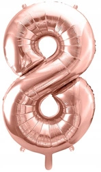 Balon RÓŻOWE ZŁOTO foliowy CYFRA 8 na urodziny jubileusz ROSE GOLD 100cm