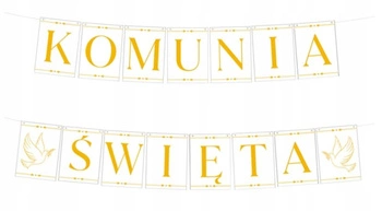 Baner Komunijny Złoty napis KOMUNIA ŚWIĘTA Gołąbek girlanda dekoracja 350cm