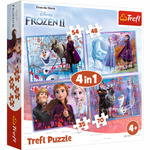 Puzzle KRAINA LODU Podróż w nieznane FROZEN ELZA ANNA OLAF 4w1 TREFL 4+