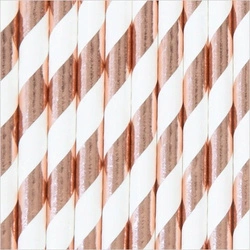 Słomki białe RÓŻOWE ZŁOTO w PASKI ROSE GOLD 10szt